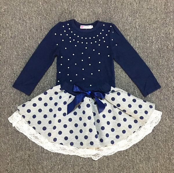 

joyinparty 2019 new girls clohting sets children's pearl t-shirt + polka dot skirt 2pcs suits kids long sleeve clothes, White