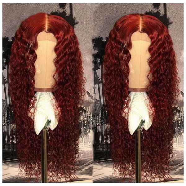 

красный цвет curly человеческих волос парики отбеленные узлы перуанский remy младенца парика волос burgundy полный шнурок человеческих волос, Black