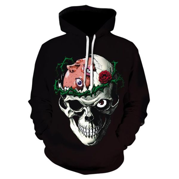 

men's hoodies & sweatshirts skull headr men 3d printed funny hip hop novelty streetwear hooded autumn jackets mlae tracksuits, Black