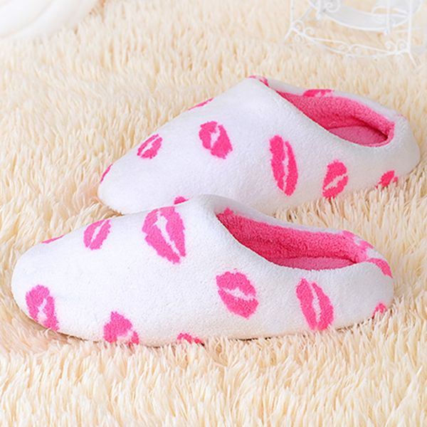

women's house slippers slip-on anti-skid pink indoor casual shoes snow slipper women's lip print home slippers non-slip soles *6, Black