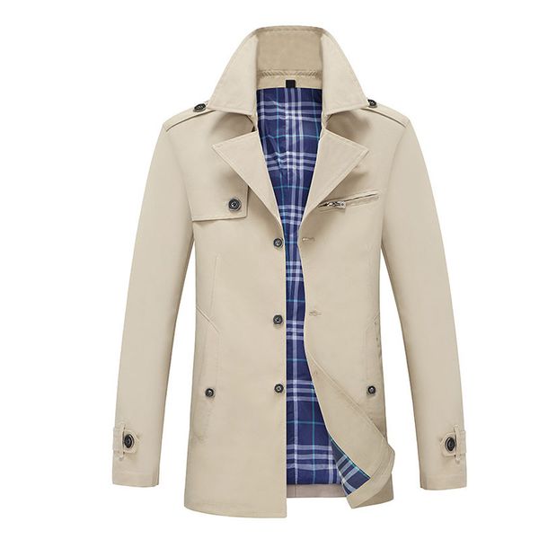 

2020 new fashion men's slim single-sided men's slim mid-length windbreaker windbreaker lapel button coat autumn and winter coat, Tan;black