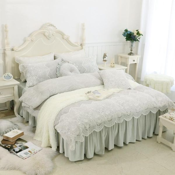 

korea style thick fleece winter warm bedding set/bedclothes twin king  size kids girls duvet cover bed skirt bed cover set