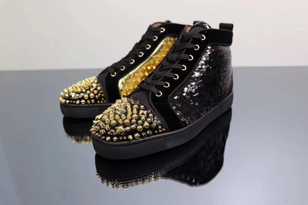 

with box] luxury leisure outdoor flats pik pik spikes strasshigh red bottom sneakers shoes for party men's sneaker pecfect walking sho, Black