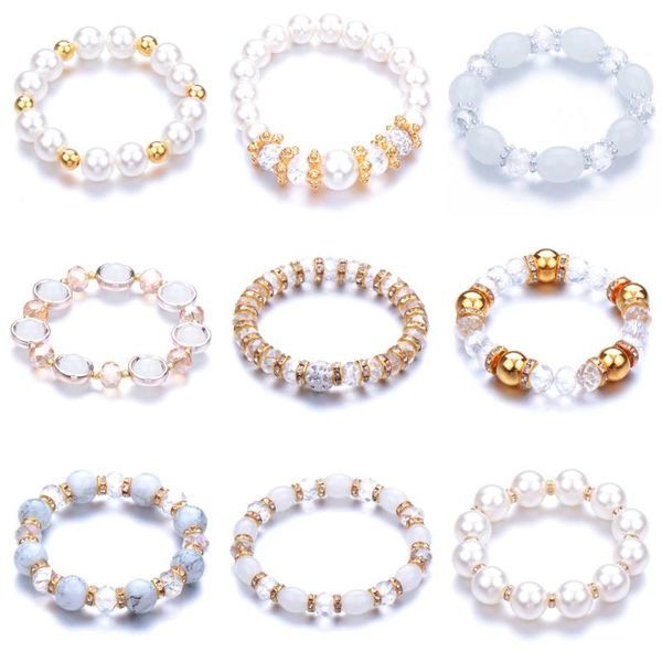

white series handmade glass natural stone beads bracelet white tassel pendant charm bracelet for women men yoga jewelry gifts, Black