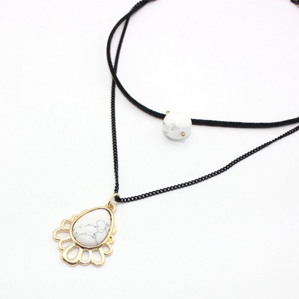 

light yellow gold color water drop white howlite stone pendant layer chain necklace for party gift jewelry, Silver