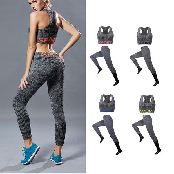 

women fashion fitness clothes set printing all seasons sports, casual striped bra pants 2-pieces standard set, White;black