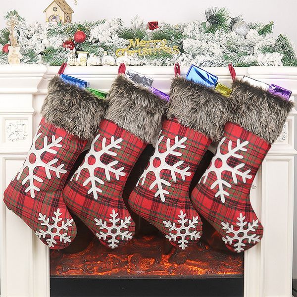

4pcs christmas socks christmas red socks snowflake plaid print ornaments cotton festival party xmas tree hanging decor
