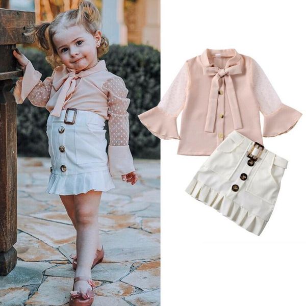 

summer fashion toddler girl clothes 1-6years toddler kids baby girls t-shirt+leather skirts outfits clothes sets, White