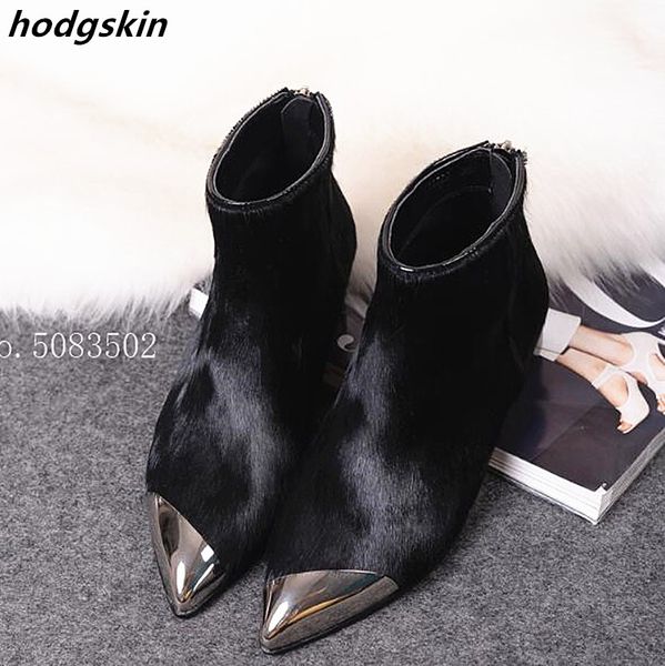 

bling glitter pointed toe flock women ankle boots back zipper winter horsehair flat short plush zapatos de mujer shoes woman, Black