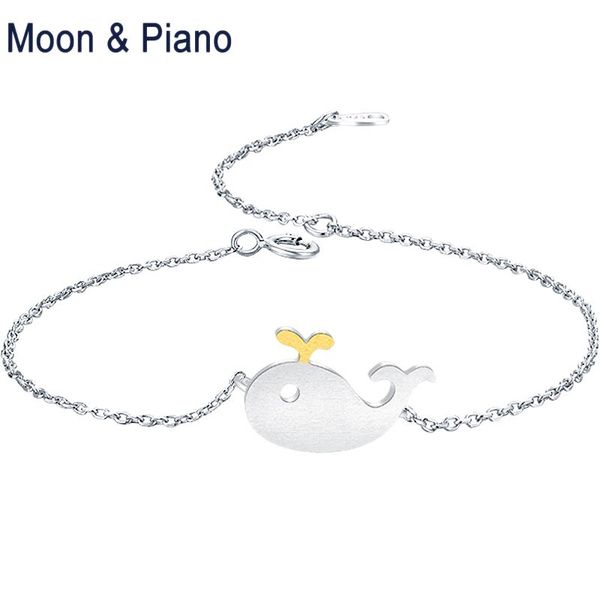 

moon & piano jewelry 925 sterling silver whale bracelet romantic gift for woman girl cute little fish fine jewelry 2018 new, Golden;silver