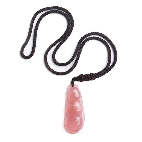 

women lady pink crystal natural stone pendant necklace bean shape natural chalcedony pendant drop shipping, Silver