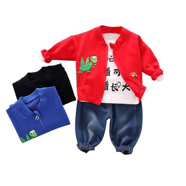 

мальчик девочка комплект одежды весна осень мультфильм печати с длинным рукавом наряды футболка + брюки 3 шт. спортивный костюм детская одеж, White