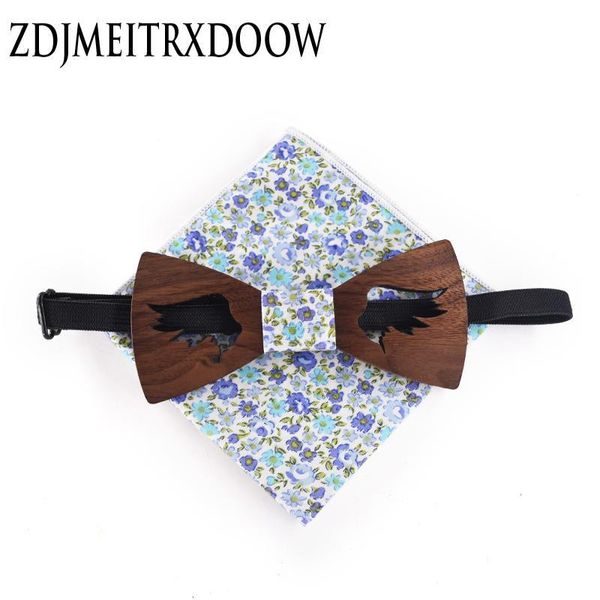 

angel's wing mens bowtie hanky tie sets cotton floral printing wooden bow tie and handkerchief sets wedding pocket square, Blue;purple