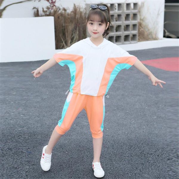 

teen girls clothing sports suit girls 2020 summer short-sleeve set 2pcs children's wear tracksuit 8 12 year kids clothes, White