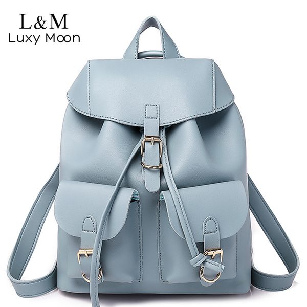 

women drawstring leather backpack female solid school bag brown backpacks brand shoulder bags for teenage girls rucksack xa28h