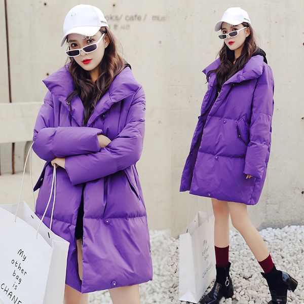 

new long loose cotton jacket casual fashion coats female comfortable warm womens winter coat yellow purple black clothing
