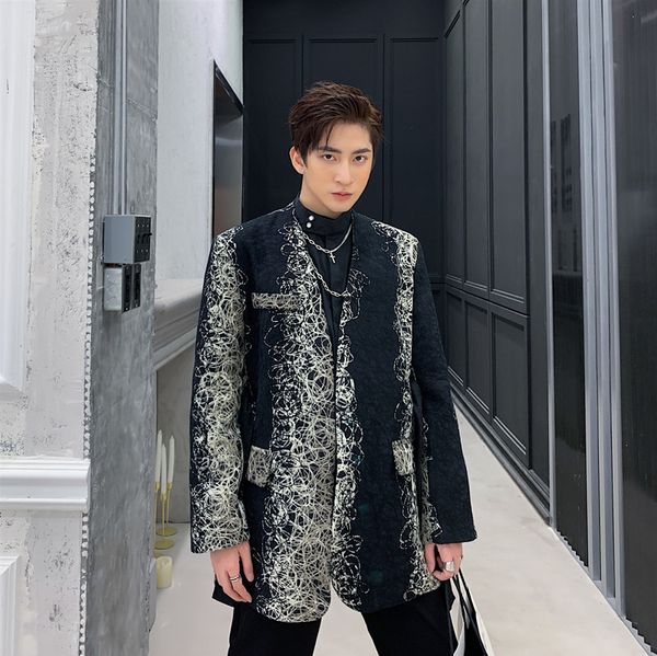 

men wool no button belt casual suit coat male vintage fashion blazer jacket spring autumn clothing, White;black