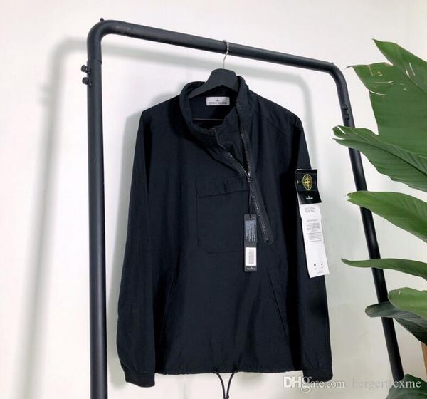 

2019 new stone pullover jacket jacket oblique half zipper compass badge men's island casual wear functional wind jacket s-xl, Black;brown