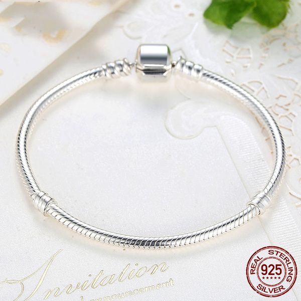 

luxury original 100% 925 sterling silver fit pandoras snake chain bracelet bangle for women authentic charm jewelry gift cx200702, Black