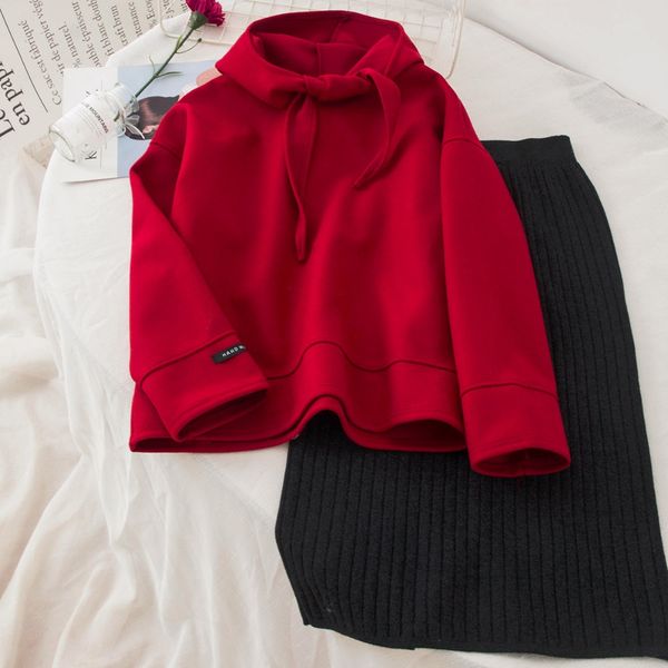 

2018 new fashion women's two piece set female loose hoodies+ skirt two sets of autumn tide, Gray