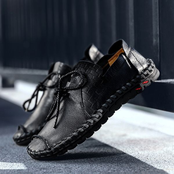 

shoes men's tide shoes sports men's korean version of the trend of wild thick soft leather casual autumn, Black