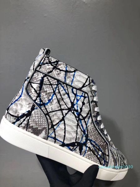 

graffiti python leather high sneakers shoes women,men red bottom casual party leisure flats famous dress walking with box eu35-46 c30, Black