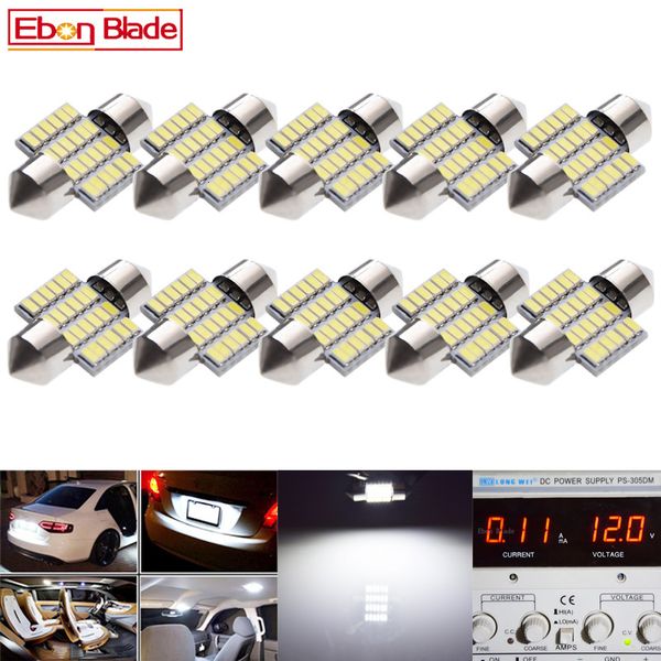 

10pcs 28mm led bulbs car interior festoon dome map reading light auto door trunk license plate lights lamp cold white 12v dc