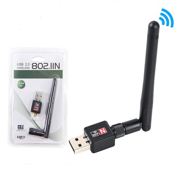 USB2.0 placa de rede sem fio 150m mini receptor de wifi adaptador portátil 2db grande antena dhl livre