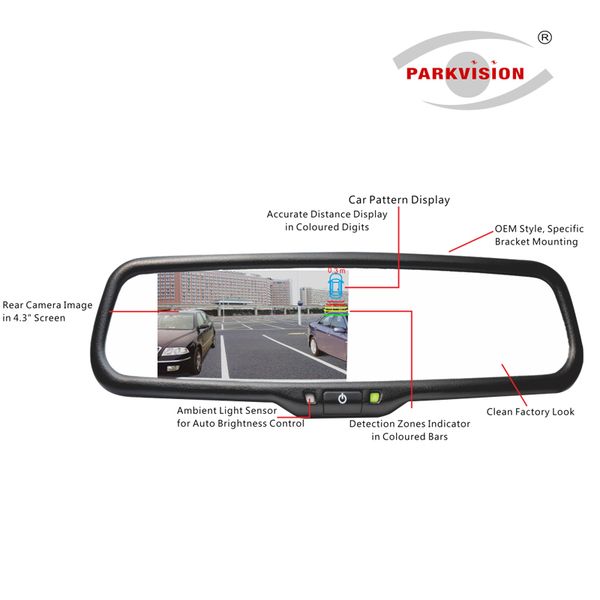 

parkvision 4 parking sensor vehicle car mirror monitor kit reverse rear view camera backup radar alarm system parking assistance