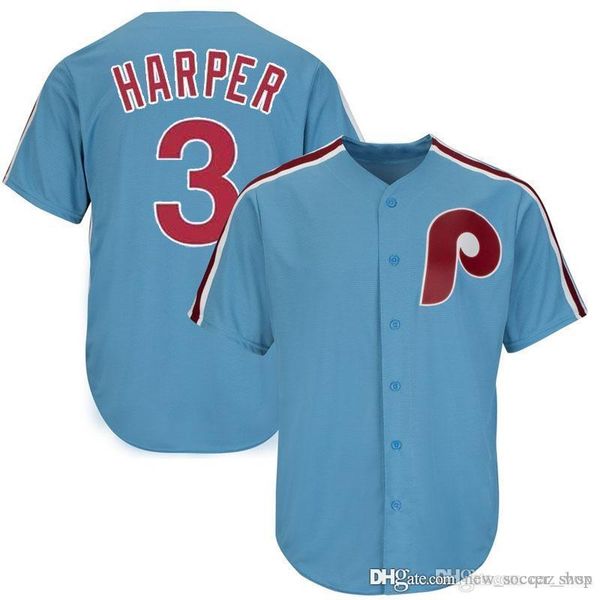 

2019 Philadelphia 3 Harper Phillies Jersey Flex Base Cool Base Majestic Alternate Official Embroidery Mesh Retro Men Baseball Jerseys