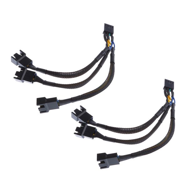 

2pcs 15cm 4pin splitter computer fan power cable 1 to 3 black sleeved