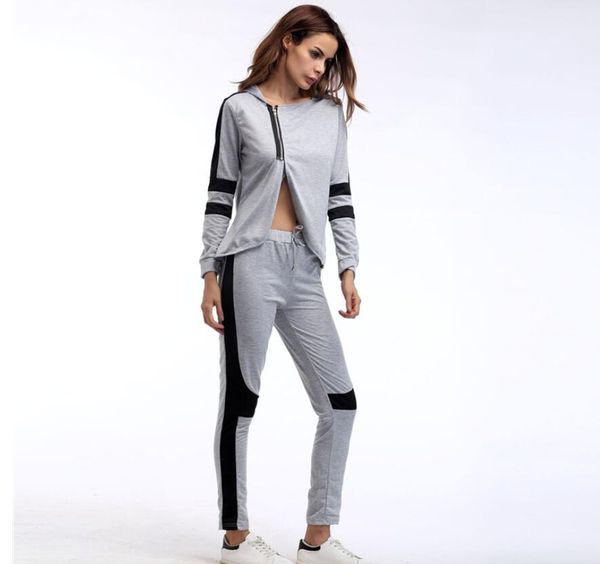

yoga clothing sports suit 2018 new long-sleeved women's hoodie fashion casual sweatshirt sportswear fashion casual suit, Gray