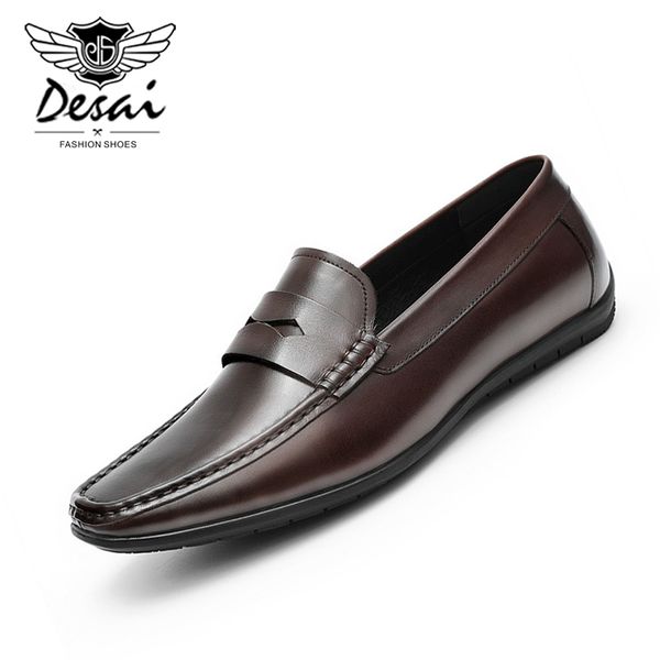 

men's new genuine leather peas shoes business casual shoes youth cow leather slip-on men casual flat loafers eu size 37-44, Black