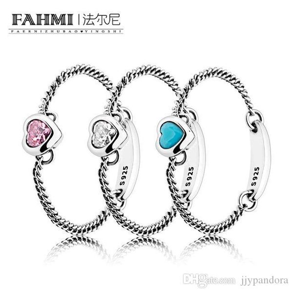 

fahmi 100% 925 sterling silver charm ring spirited heart blue spirited heart pink spirited heart, Slivery;golden