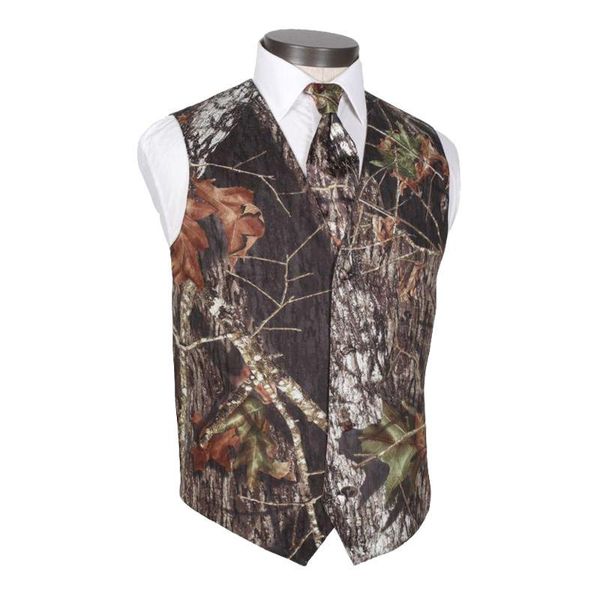 

2017 camo mens dress wedding vests realtree camouflage slim suit vest sleeveless suit jacket outerwear groom vest (wastcoat+tie)