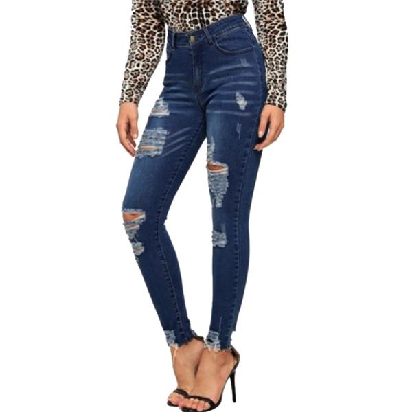 

jaycosin 2019 new jeans fashion women's stretch jeans low waist slim hole casual regular pencil solid pants dropship apr16, Blue