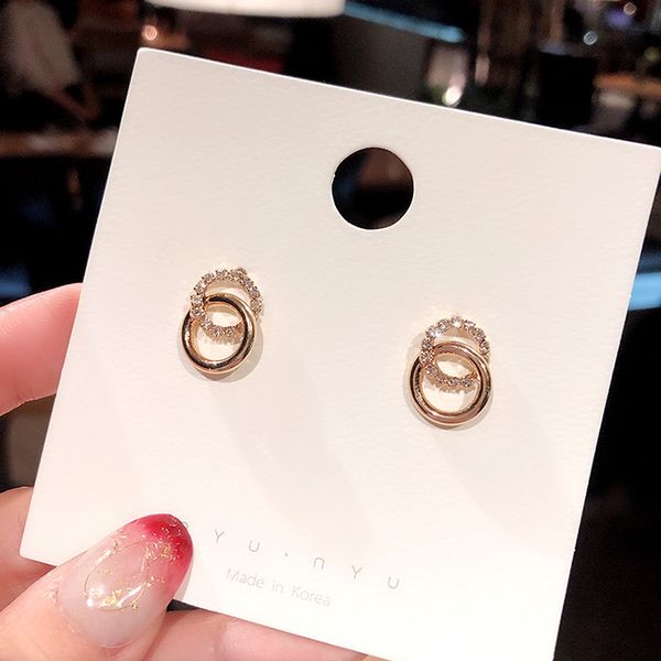 

стерлинг серебряные иглы круг серьги 2019 новый южнокорейский темперамент wild серьги падения простые серьги моды женщин наплыв пе, Golden