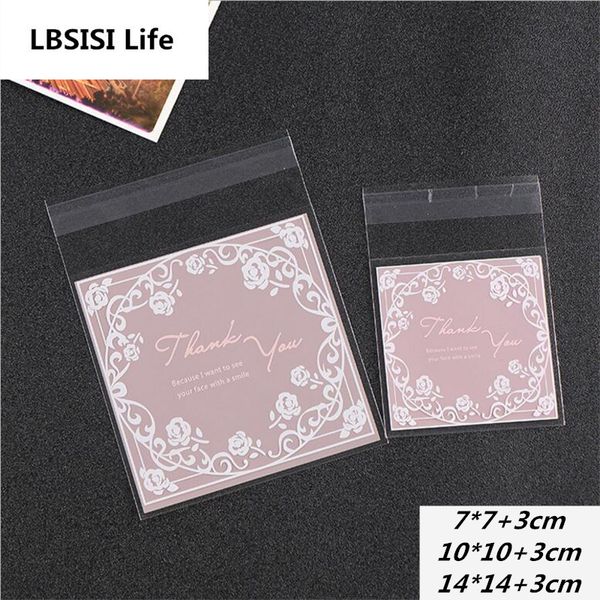 

lbsisi life 100pcs pink thank you candy cookie chocolate bags wedding birthday party adhesive plastic jewelry packing gift bag