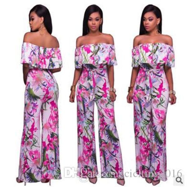 

женские комбинезоны цветочные моды горячие продажи весна и осень принты пояса европа америка сексуальная полная длина 180807-01, Black;white