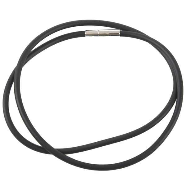 

m black rubber cord necklace with stainless steel closure - 18 inch, Silver