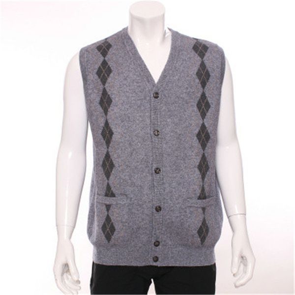 

100%goat cashmere vneck knit men fashion sleeveless cardigan vest sweater h-straight blue 3color s/2xl, White;black