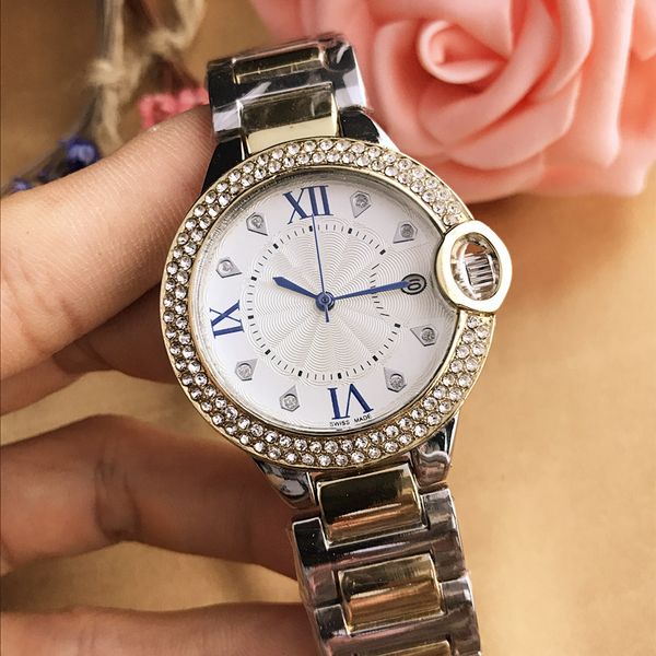 

big calendar calendar small watch wild diamond inlaid goddess classic roman business woman watch, Slivery;brown
