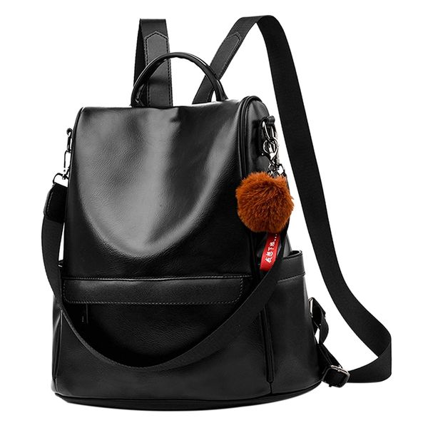 

women backpack purse pu leather anti-theft casual satchel shoulder bag for ladies black