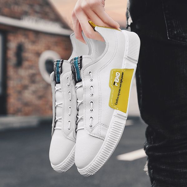 

2019 ozhouzhan genuine leather white shoes men's korean-style versatile trend casual shoes men england casual leather shoe, Black