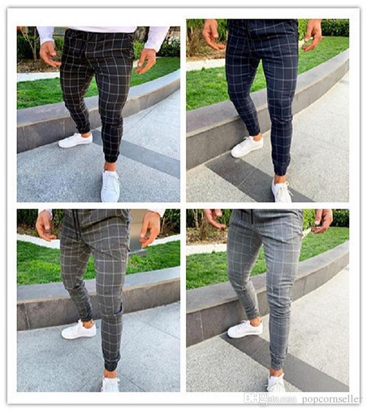 

european and american checked printed mens casual stretch pants fashion street mens pants mens designer jeans, Black