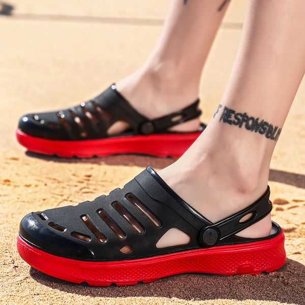 

новые летние мужские сандалии aqua дышащая вода пляжные сандалии для мужчин желе слайды мужские сабо плоские тапочки плюс размер t200420, Black