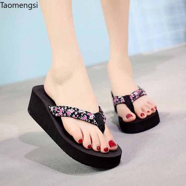 

taomengsi fashion breakout flower trailer slope and thick-bottomed drag beach shoes wholesale, Black