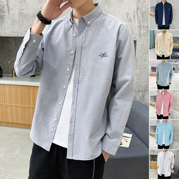 

aiopeson shirt mens clothing mens shirt fashion trend retro street solid color simple slim long sleeve street wear, White;black