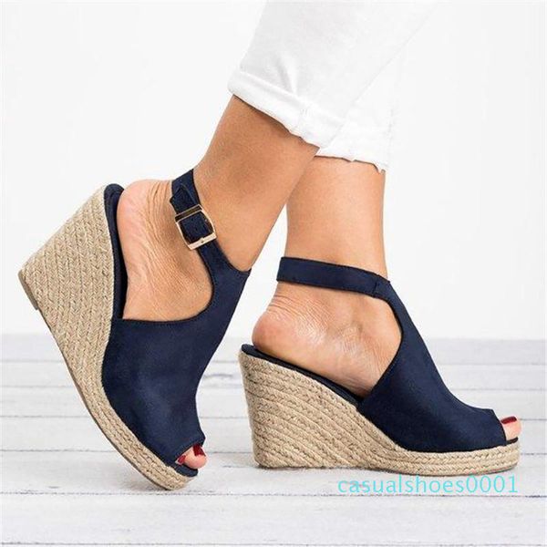 

women's sandals ladies fashion solid wedges casual buckle strap roman sandals comfortable women shoes c01, Black