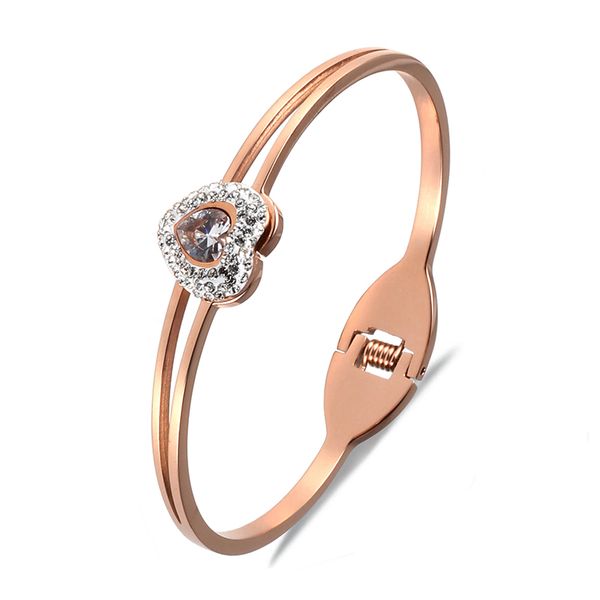 

fashion female 316 stainless steel rose gold love heart bangle heart-shaped crystals bangle jewelry gift, Black